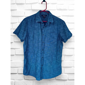 Marc Anthony Mens Large Blue Slim Fit Short Sleeved Button Up Denim Style Shirt